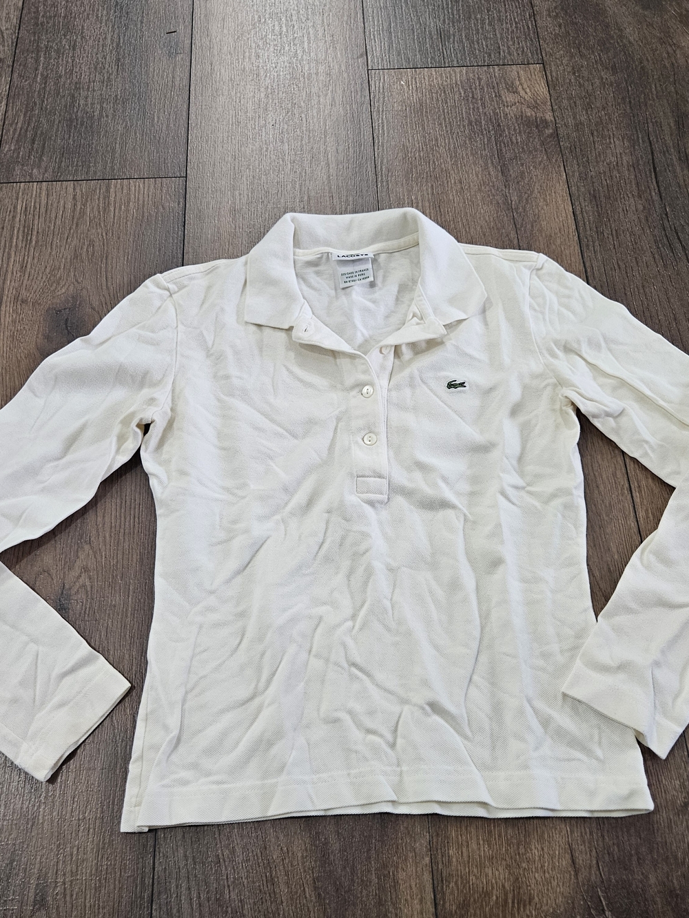 Women's Lacoste White Long Sleeved Polo Shirt Size 38